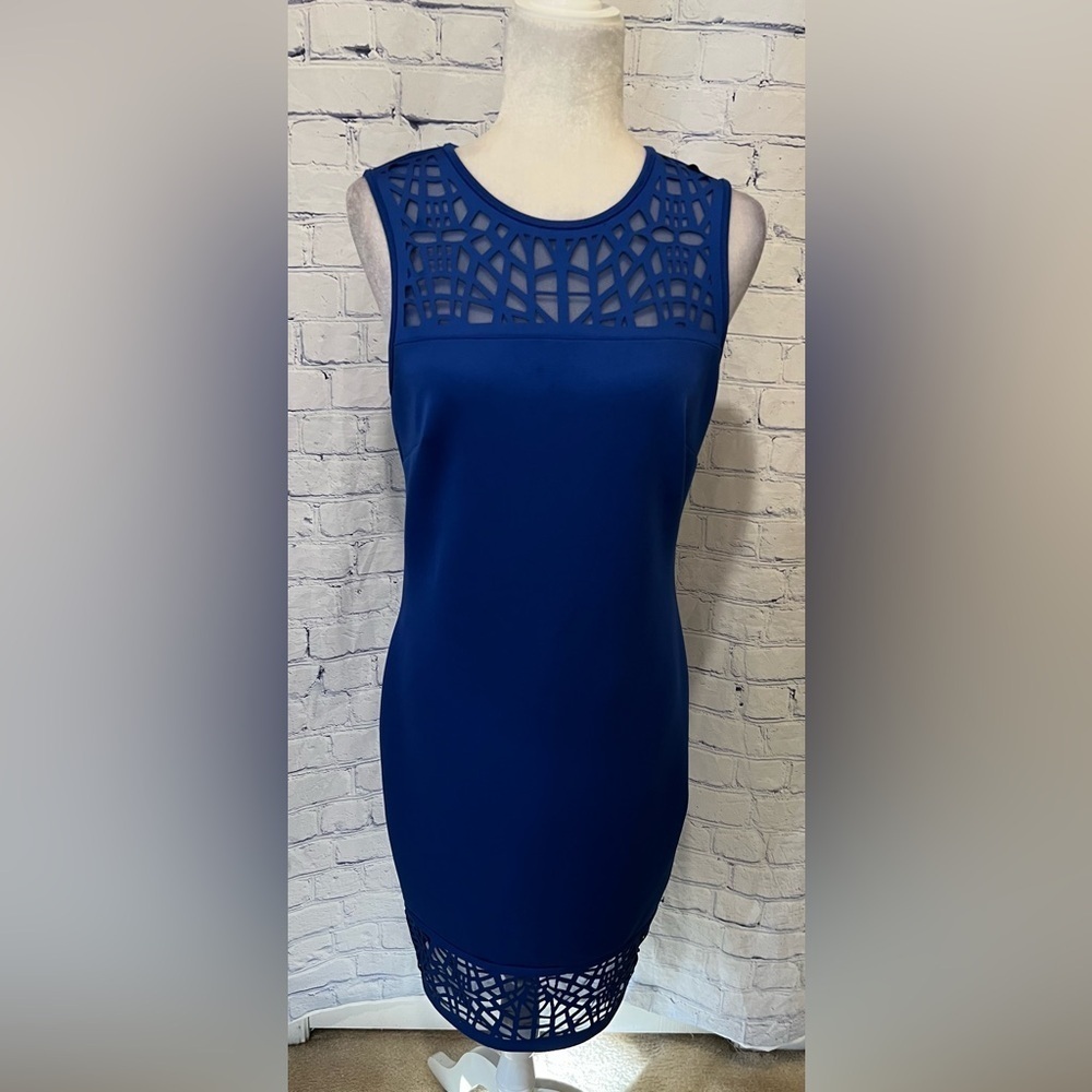 Thalia Sodi ROYAL BLUE Sheath MIDI Dress w/ Cutouts at Neck & Bottom Small